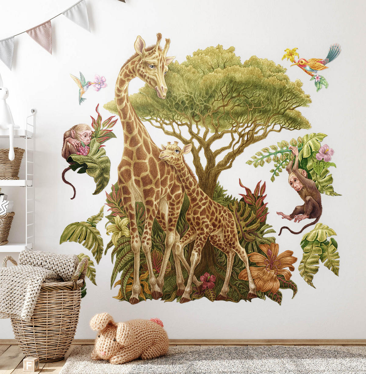 AUFKLEBER 130x195 cm Safari Tiere - Grün, Kunststoff (130/195/0.1cm) - TULUP