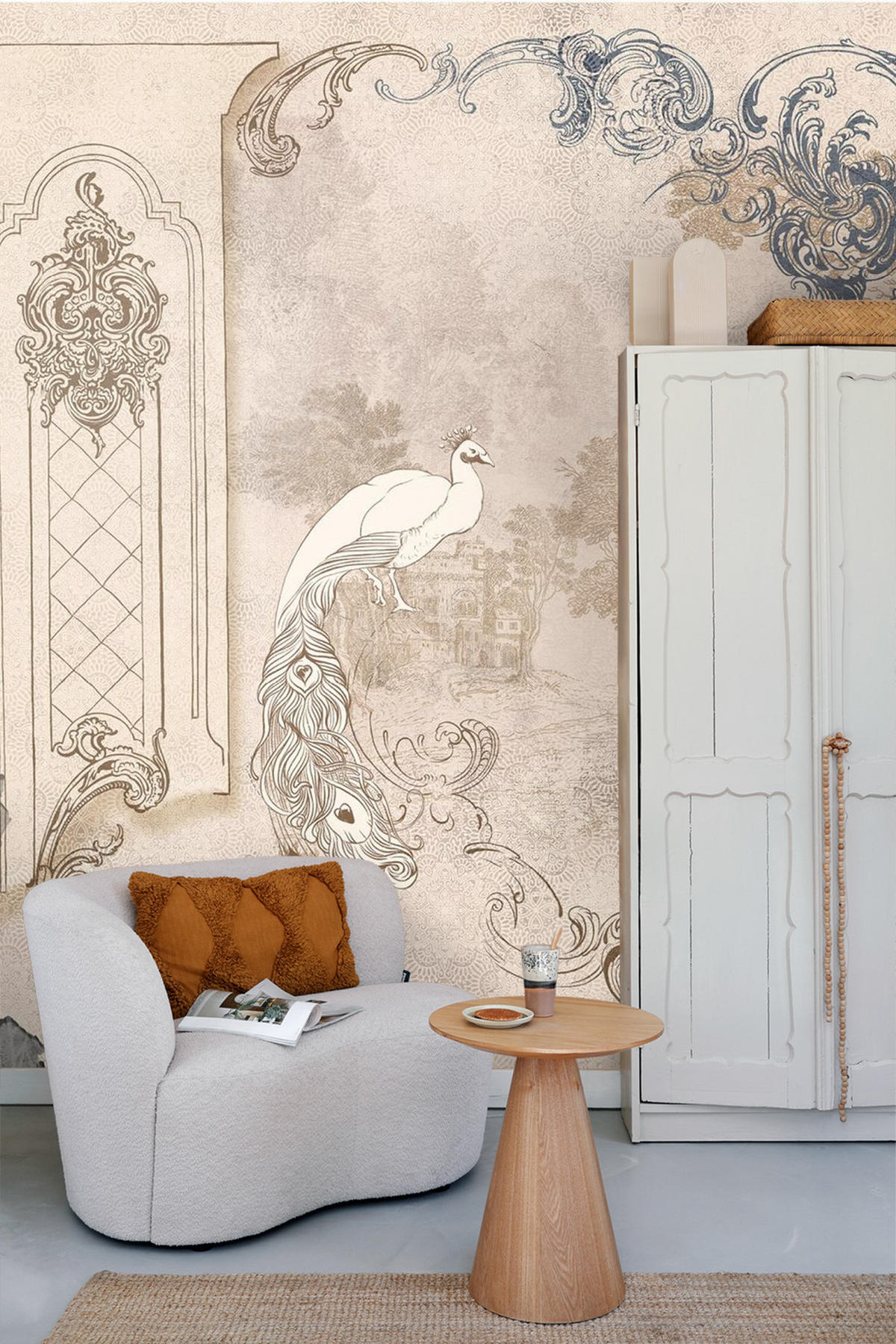 FOTOTAPETE orientalische Landschaft mit Pfauen 375 x 270 cm - Beige, Papier (375/270cm) - Sanders & Sanders
