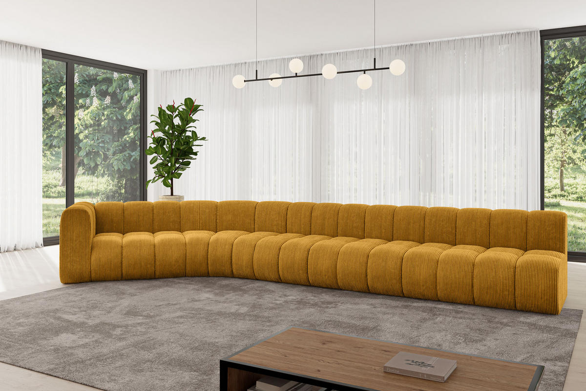 ECKSOFA modulares Sofa Karex-L3 - 490x194x70 cm Senfgelb - Currygelb, Holzwerkstoff/Textil (490/194cm) - ALTDECOR