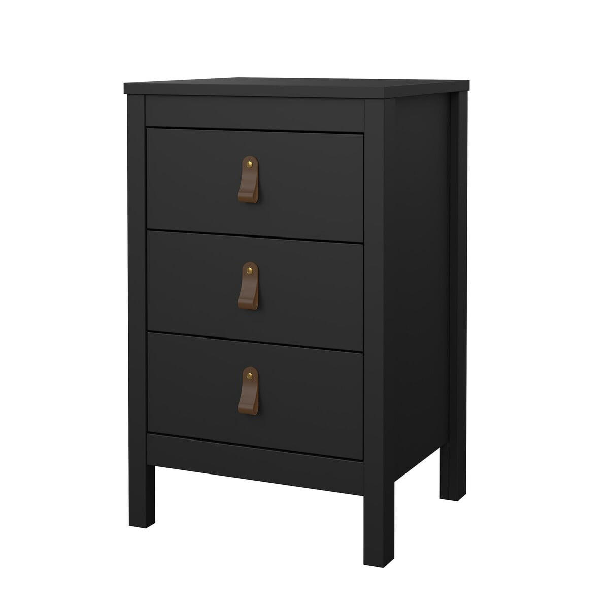 NACHTTISCH mit 3 Schubladen matt schwarz barcelone 43,8/38,4/70,1 cm - Schwarz, Holzwerkstoff (38.4/70.1/43.8cm) - Calicosy