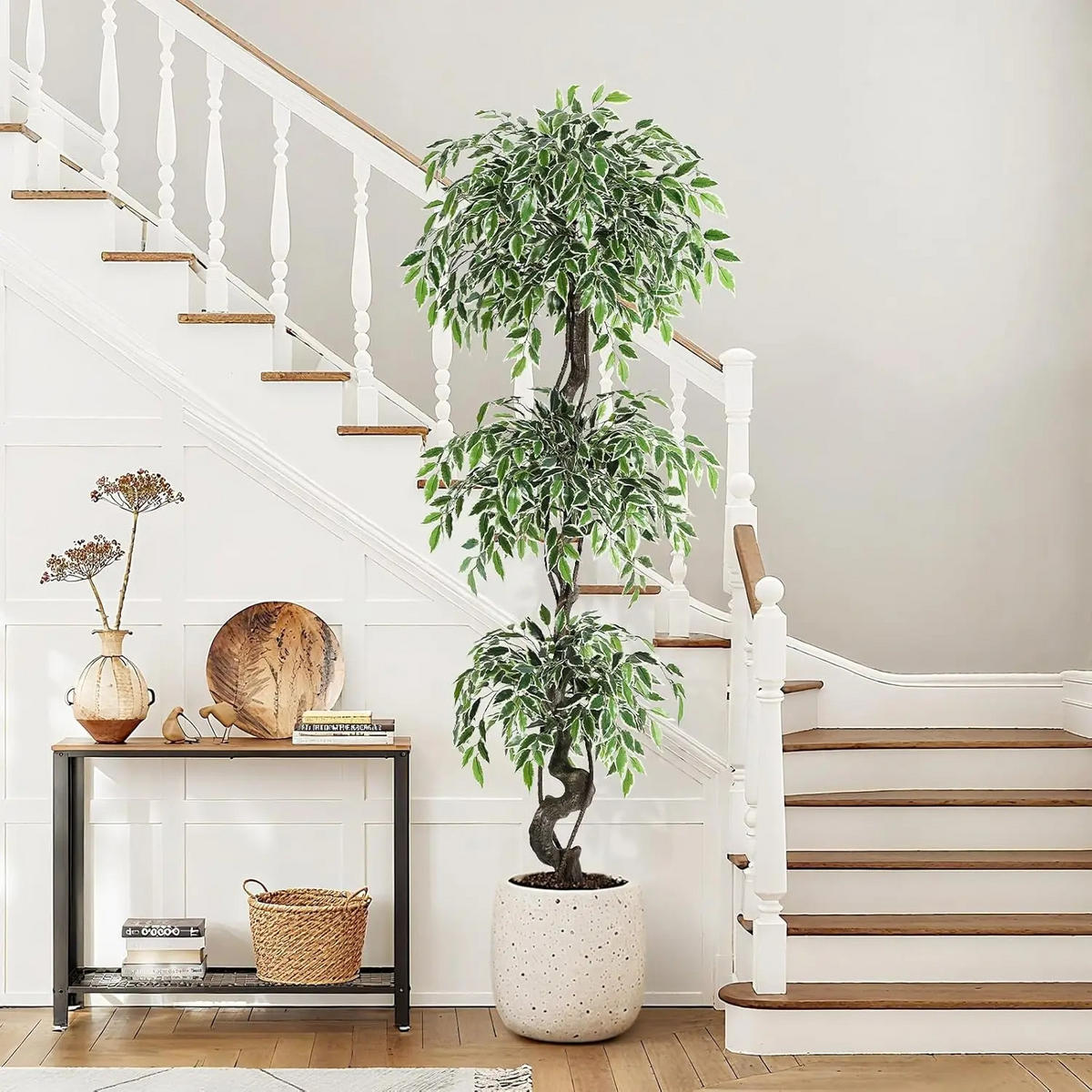 KUNSTPFLANZE Ficus Style 180cm Grün mit weißem Topf - Grün, Kunststoff (180cm) - Coonoor
