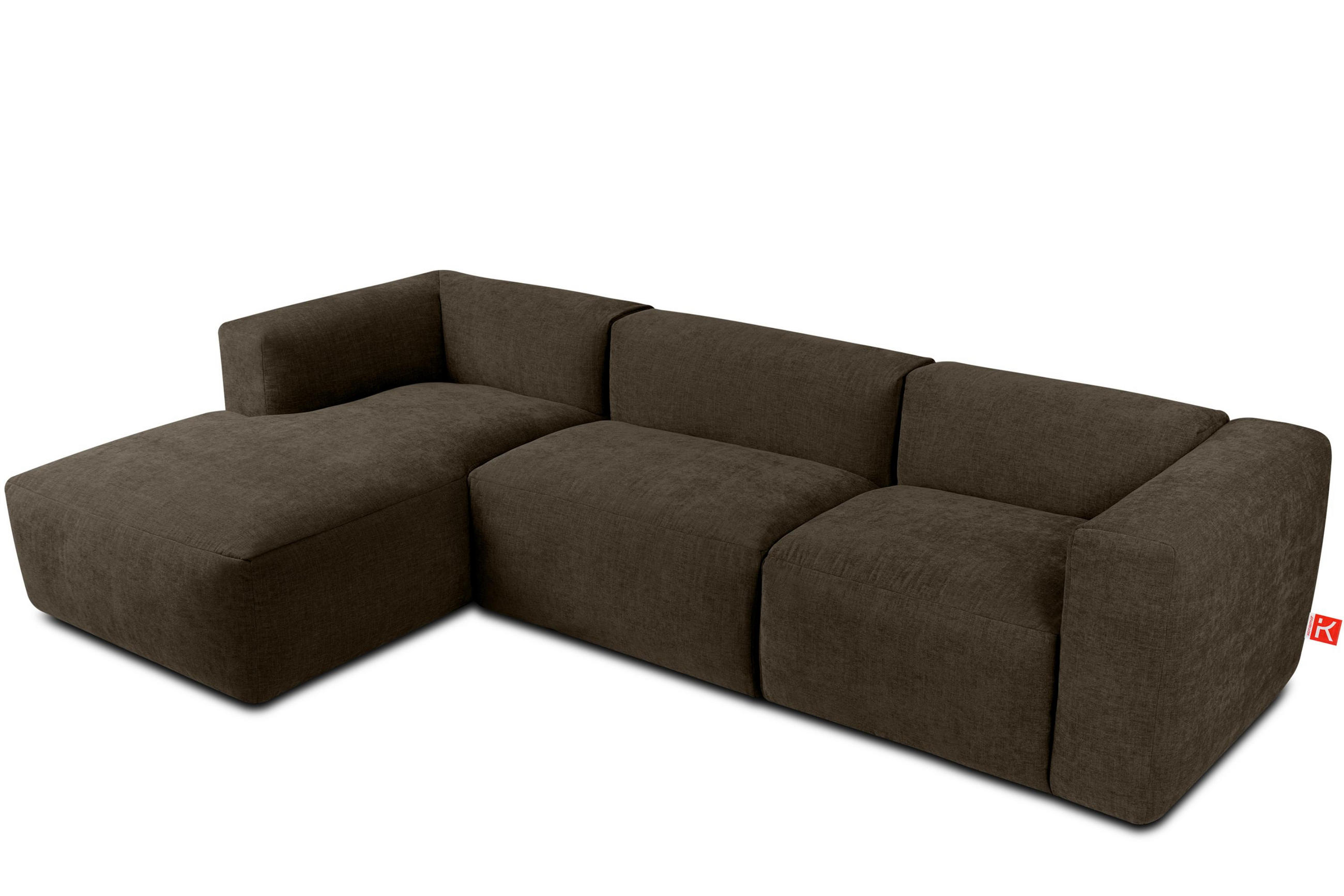 ECKMODULSOFA-LINKS BUFFO mit extrem weicher und bequemer Sitzfläche, Gewebestoff, braun - Braun, Textil (297/180cm) - KONSIMO®