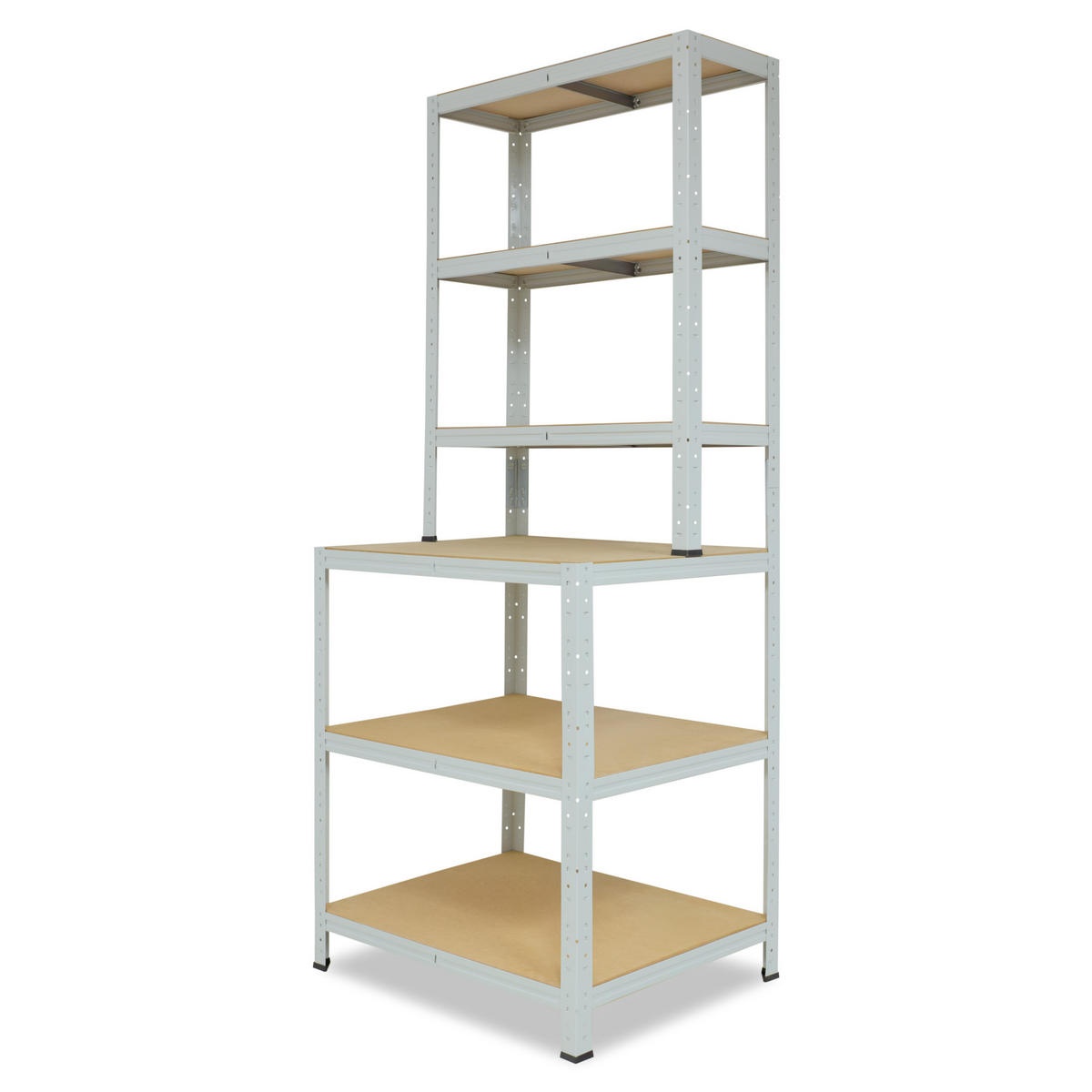 WERKBANK Regal OFFICE 190x90x60 cm in lichtgrau mit 6 Böden und 145 kg Traglast pro Boden - Hellgrau, Metall (90/190/60cm) - shelfplaza