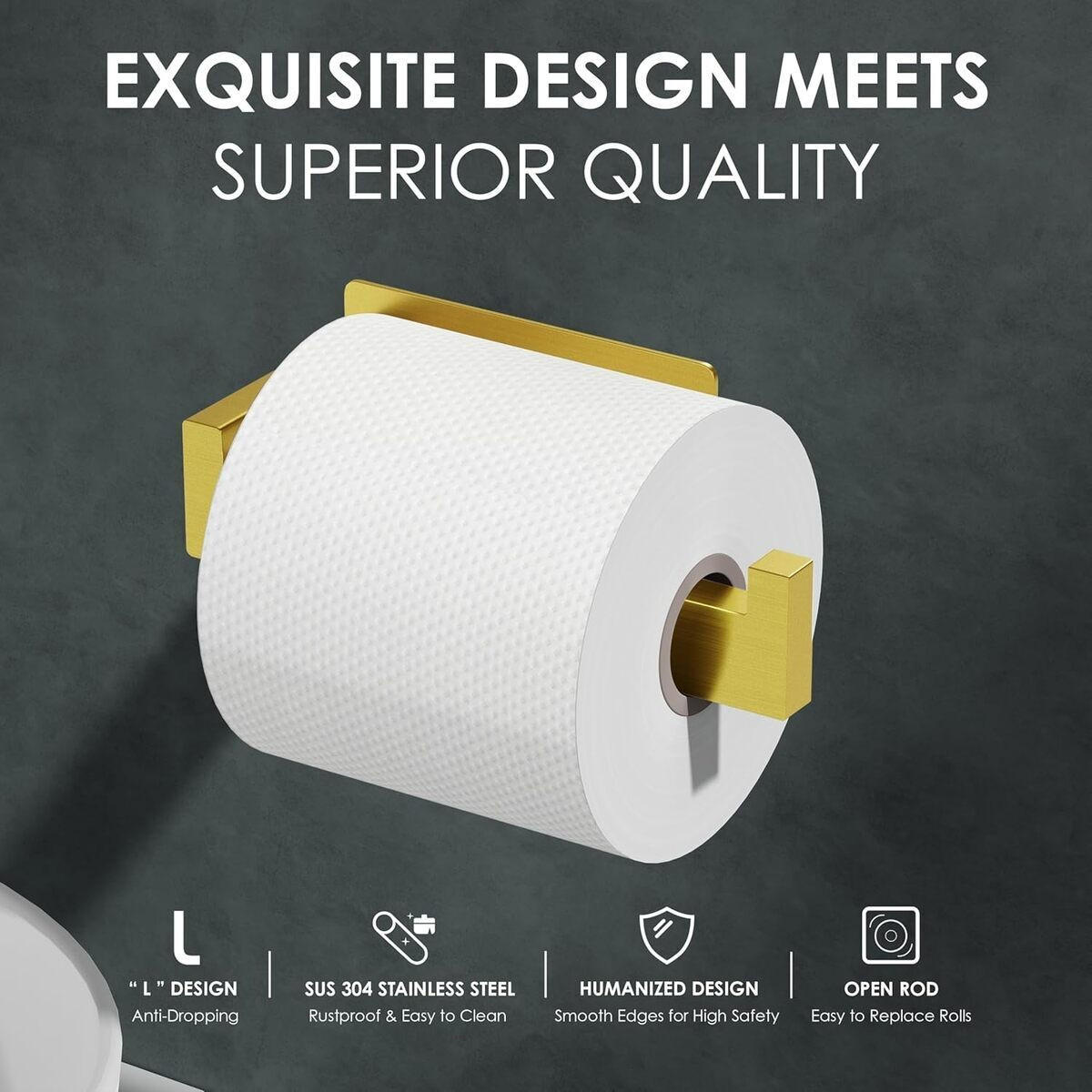 TOILETTENPAPIERHALTER , Edelstahl - Goldfarben, Metall (7.7/4.5/14cm) - Authentics