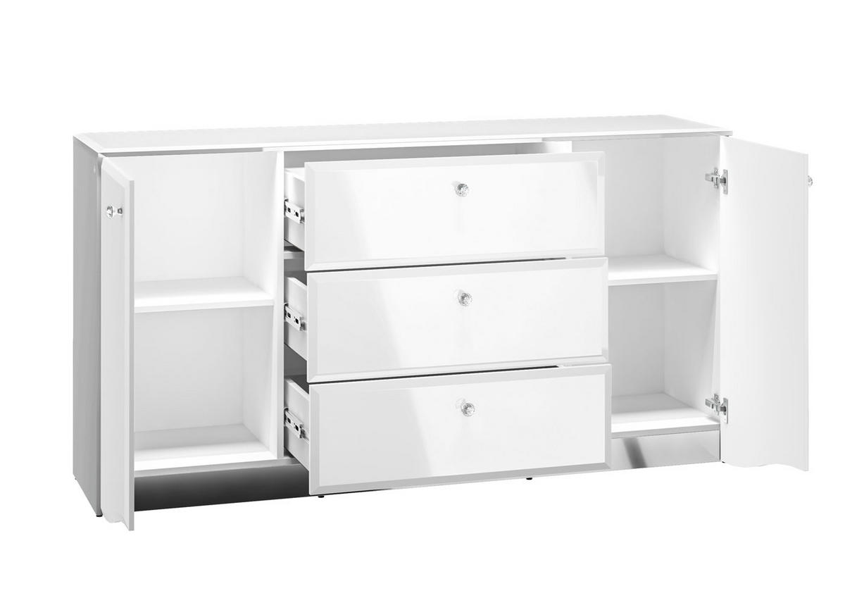 SIDEBOARD Glamour weiß / weiß hochglanz 160 / 41 / 85cm - Weiß Hochglanz/Weiß, Glas/Holz (160/85/41cm) - Feldmann-Wohnen
