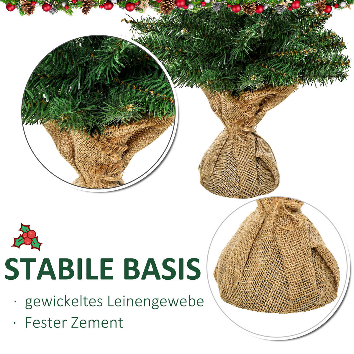 WEIHNACHTSBAUM für Tisch 0,6 m kleiner Christbaum 70 Zweige Leinen PVC Zement - Grün, Kunststoff (60cm) - HOMCOM
