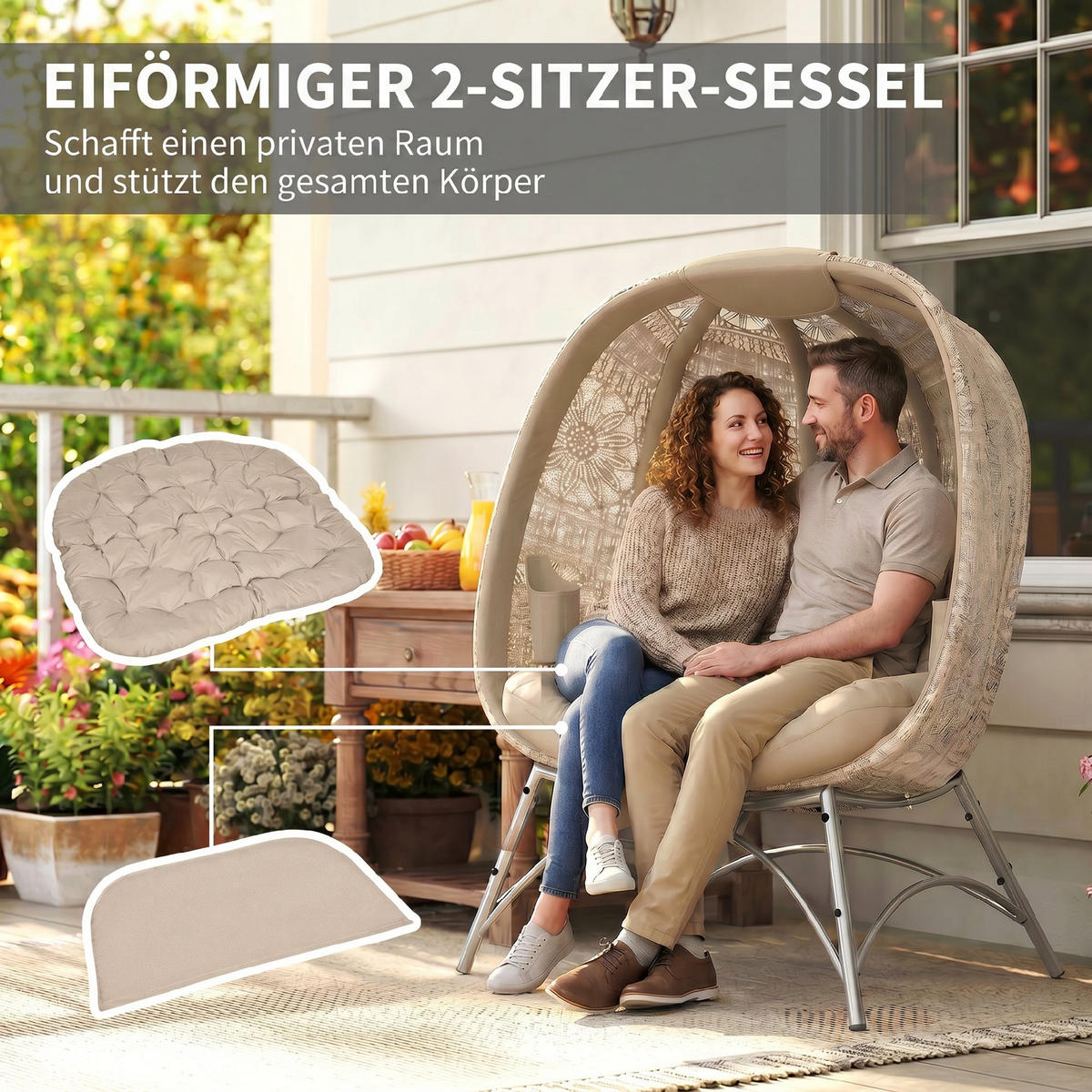 GARTENSTUHL, Stahl, Sand - Sandfarben, Metall (90/142/126cm) - Outsunny