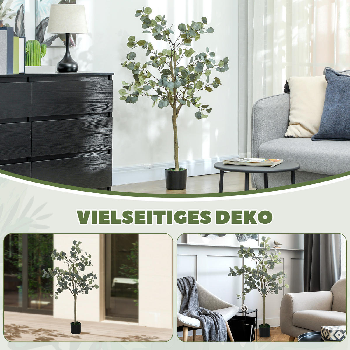 KÜNSTLICHER Eucalyptus Baum groß 150 cm - Grün, Kunststoff (150cm) - HOMCOM