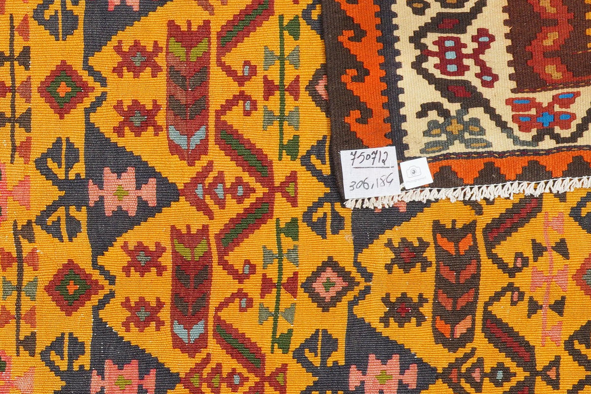 KELIM-TEPPICH handgewebt Ardebil Gelb 306/184 cm Schurwolle - Gelb, Textil (184/306cm) - Looma