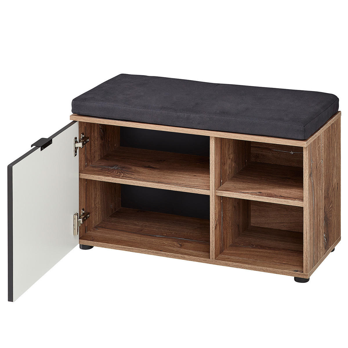 GARDEROBENBANK - Risseiche Silber Dekor / Matt Grau - Schwarz/Braun, Holzwerkstoff/Kunststoff (82/51/38cm) - home24