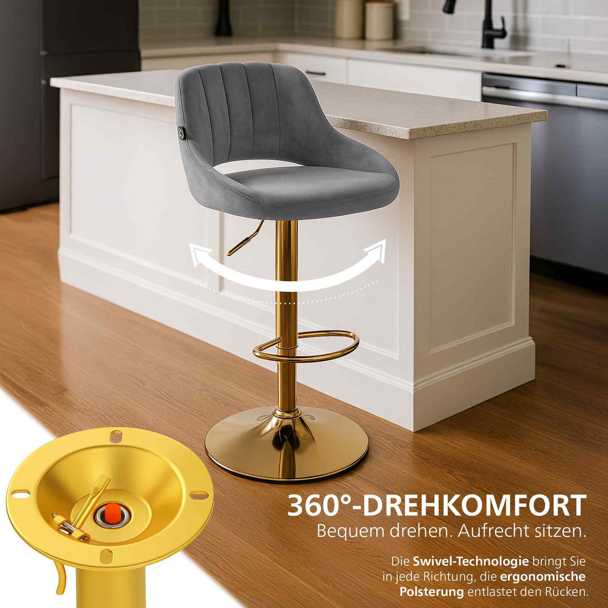 BARHOCKER 2 Samt Dunkelgrau - Dunkelgrau, Textil (47/85/48cm) - CLP