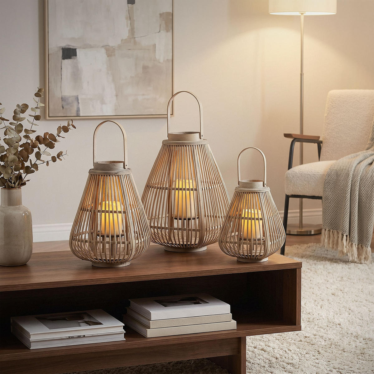 BAMBUSOVÁ LAMPION V: 55 cm, dřevěná barva, styl boho - přírodní, dřevo (28/55/28cm) - ECD-Germany