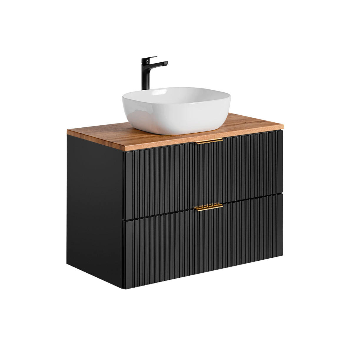WASCHTISCH 80.6cm Adriel Schwarz und Holz - Schwarz, Holzwerkstoff (80.6/59/46cm) - Petits-meubles