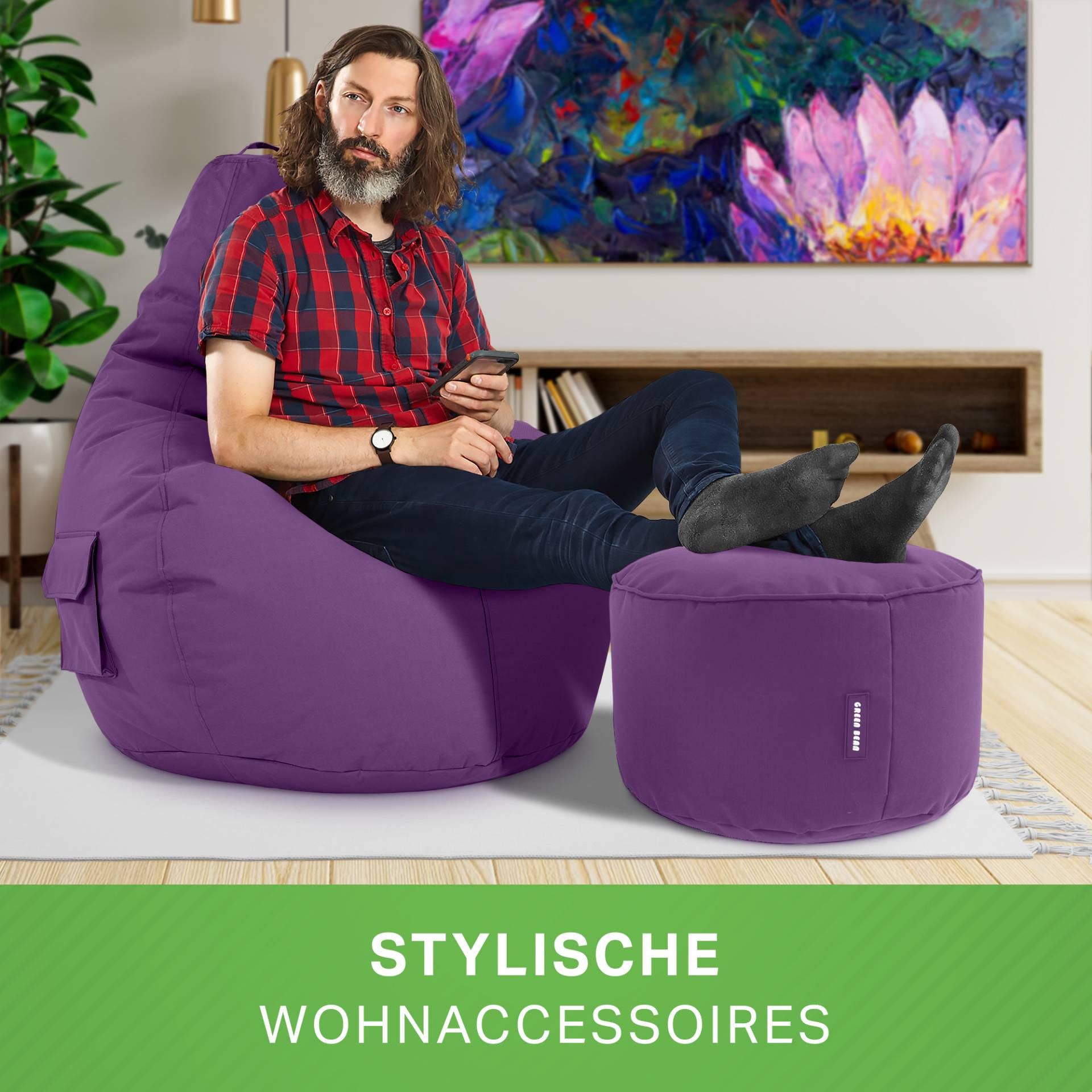 SITZSACK + Hocker "Cozy+Stay" 2er Set - Lila, Textil (70/90/80cm) - Green Bean
