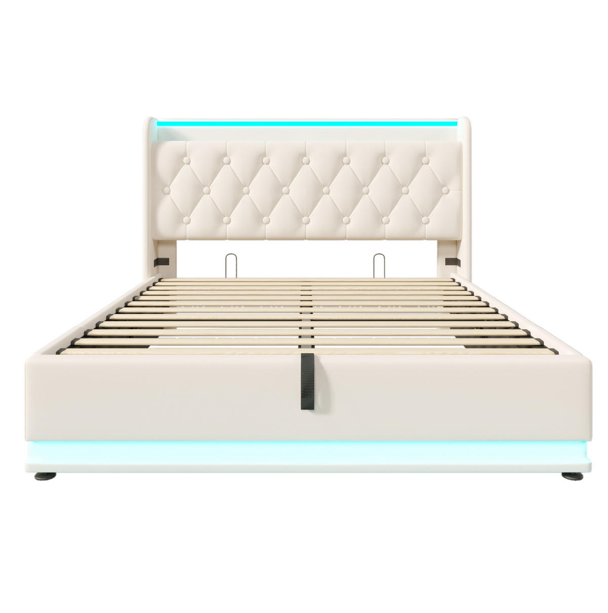 POLSTERBETT aus Kunstleder 140x200 cm in Weiß mit LED-Beleuchtung & USB-C - Weiß, Leder (140/200cm) - Modfu