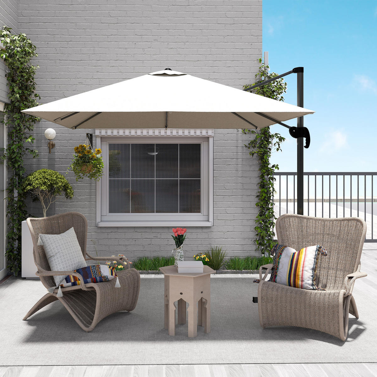 AMPELSCHIRM DE-11437 neigbar, 360° drehbar, 2,5 x 2,5 m Creme - Creme, Metall (245/245cm) - ComfortXL