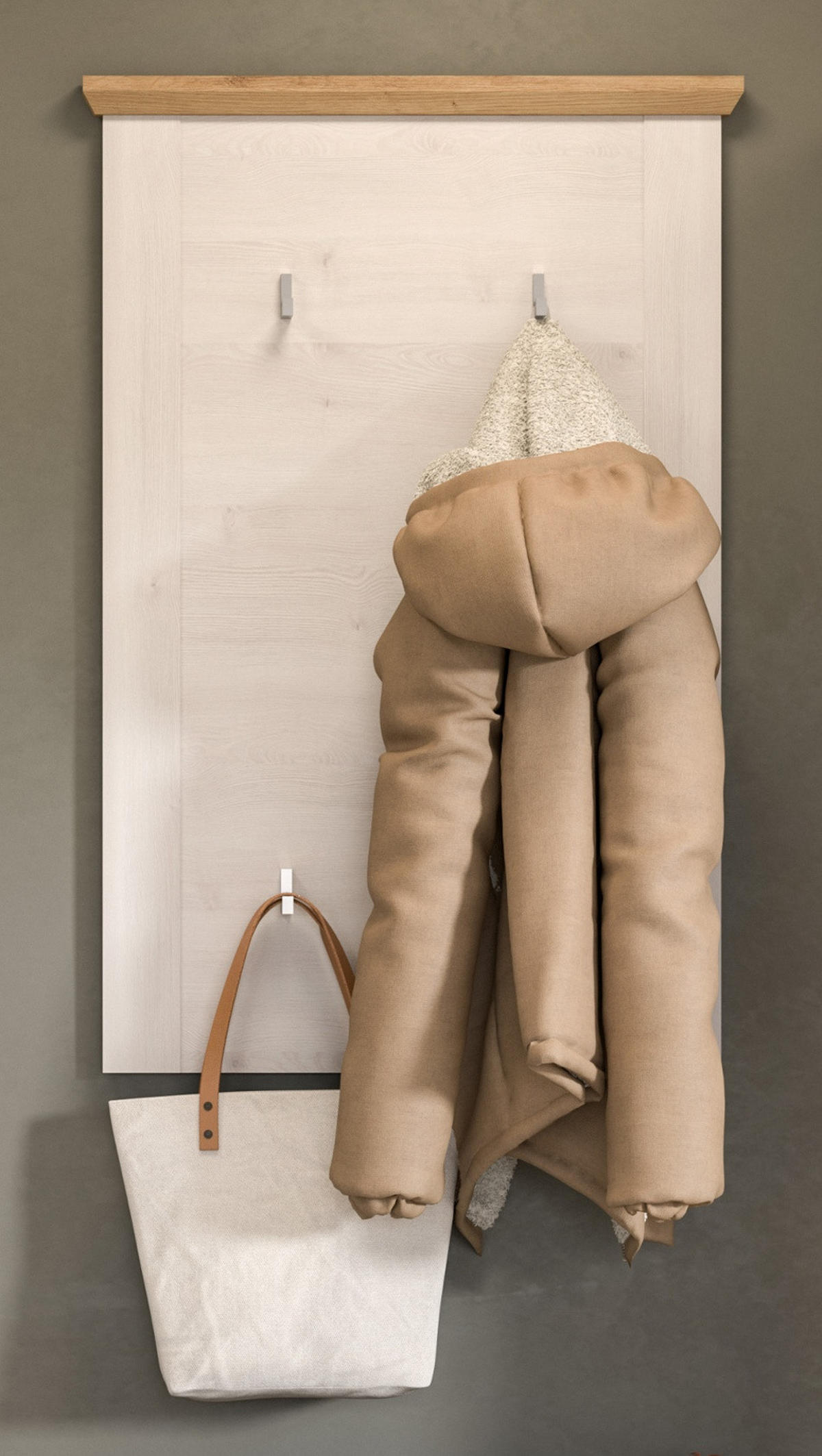 GARDEROBENPANEEL weiß Lärche Landhaus 68 cm, Flurgarderobe mit 5 Kleiderhaken - Weiß/Eiche Artisan, Holzwerkstoff (68/103/4cm) - Inn.Furn