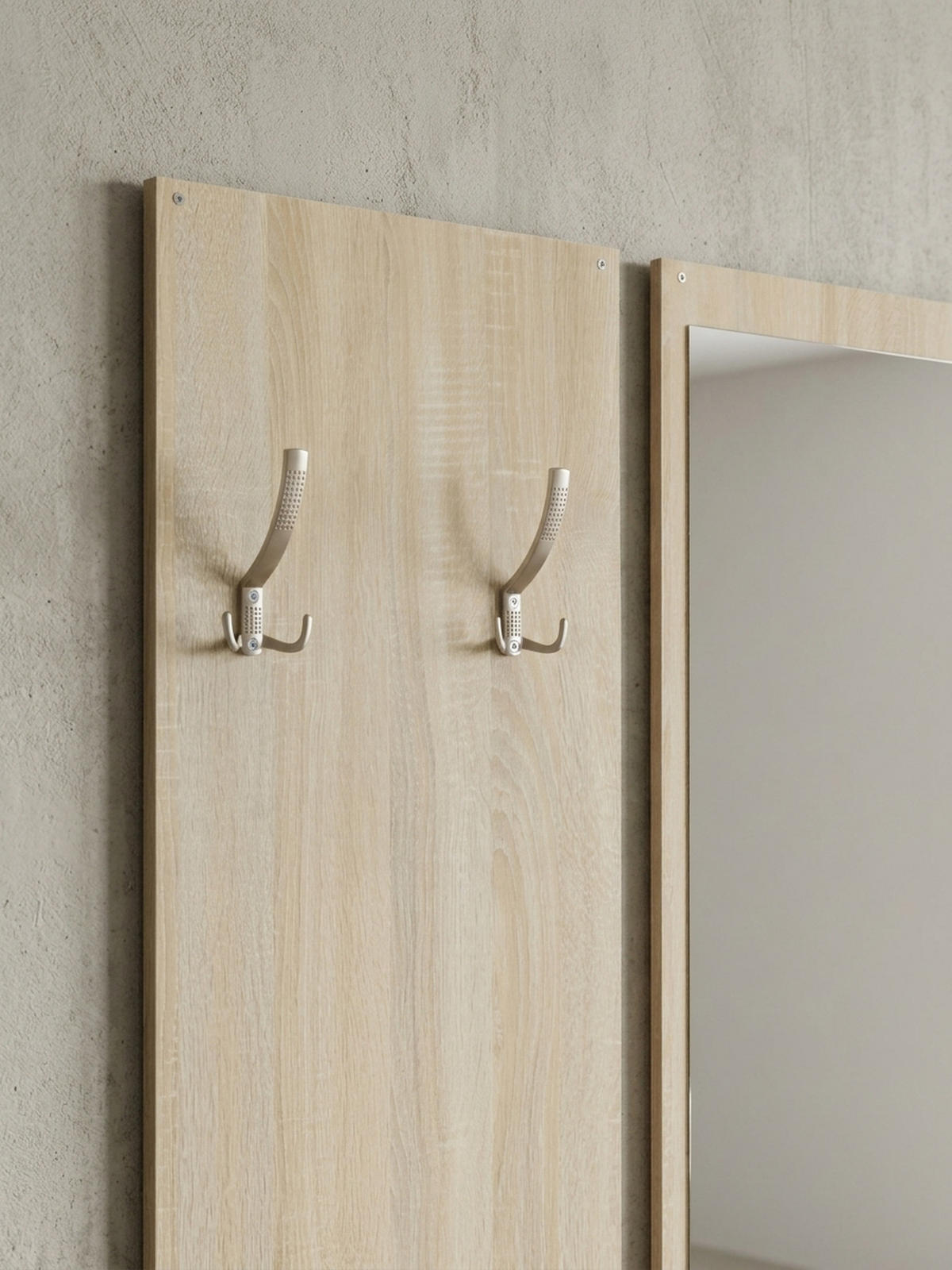WANDGARDEROBE mit Spiegel, 10 Haken und Platz für 8 Paar Schuhe DELFT, Beige 80x27x180 cm - Beige, Holz (80/180/27cm) - KADIMA DESIGN