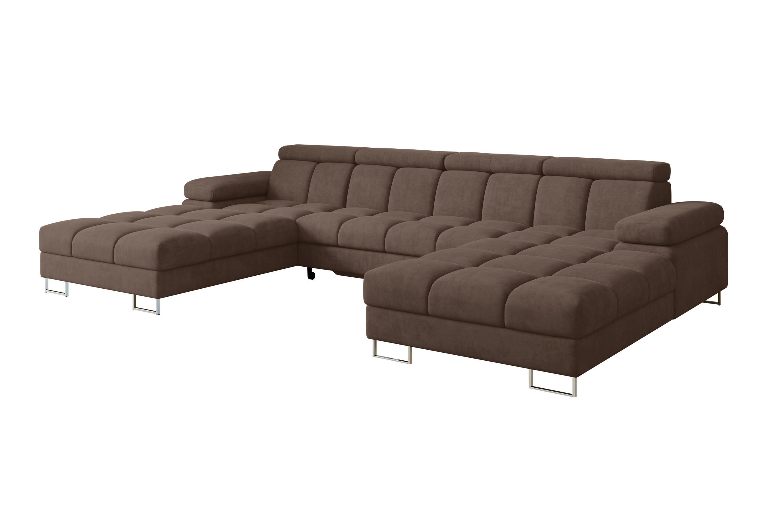 WOHNLANDSCHAFT mit Schlaffunktion und Bettkasten COMA U2 345x203x79 Braun Velours - Braun, Holzwerkstoff/Textil (345/79/203cm) - ALTDECOR