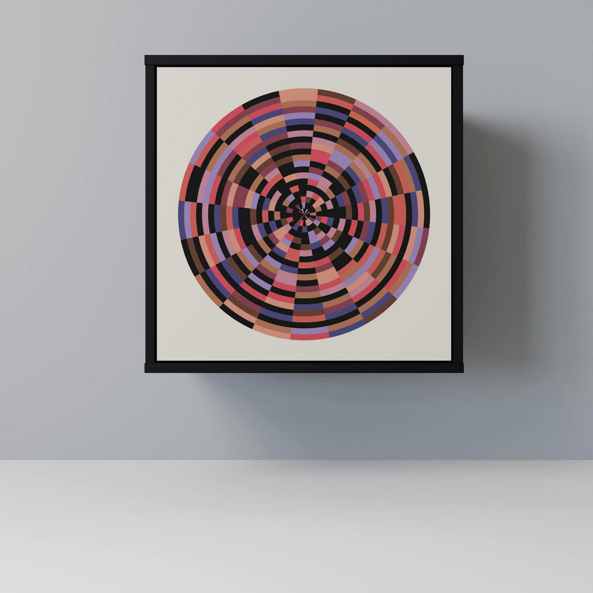 SIDEBOARD BROWN CIRCLES, Schwarz, 57,5x42x72,5 cm, Schwarze Metallfüße - Multicolor/Schwarz, Holzwerkstoff/Metall (57.5/72.5/42cm) - SpaceRebels