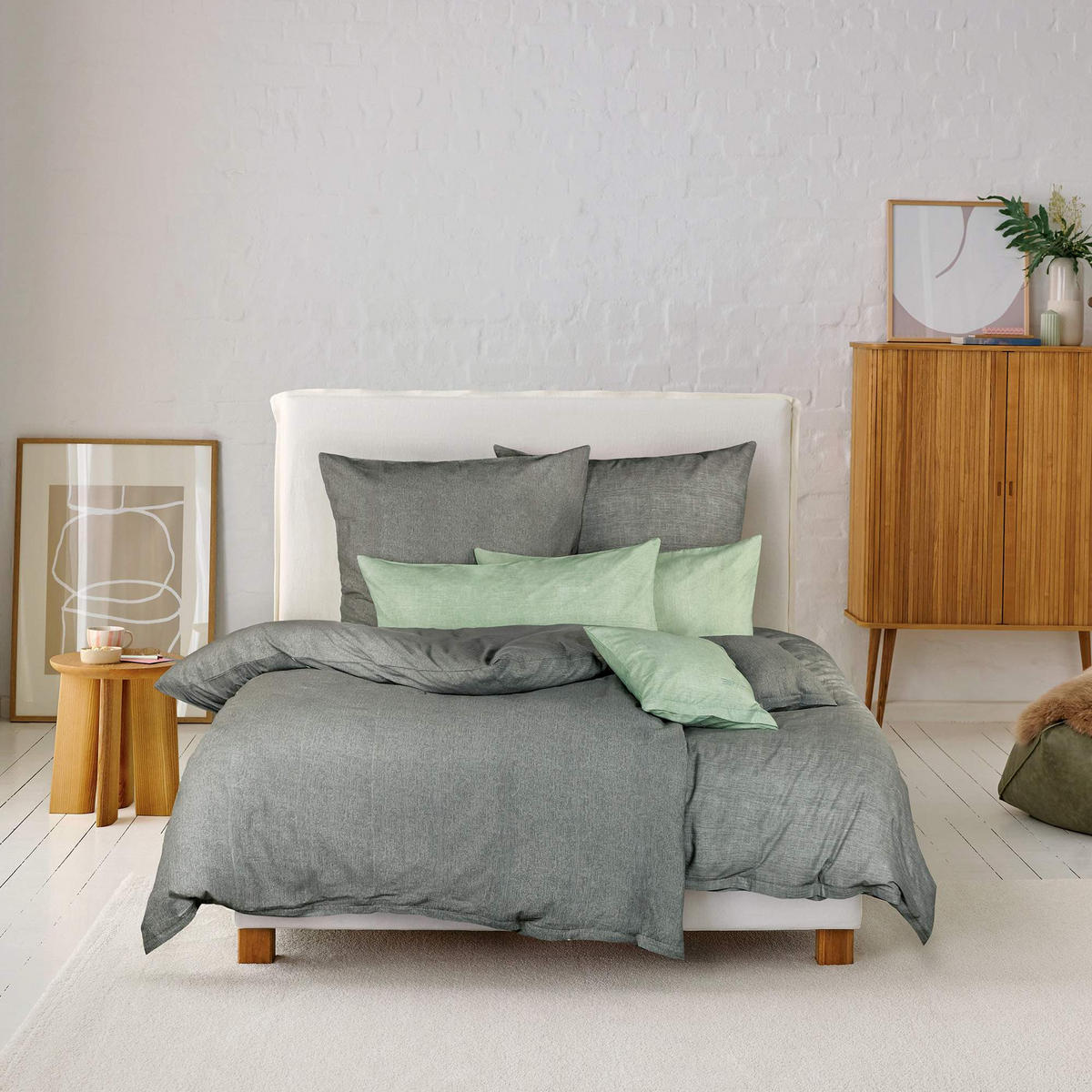 RENFORCE BETTWÄSCHE HARP 2er Set - Anthrazit, Textil (135/200cm) - Esprit
