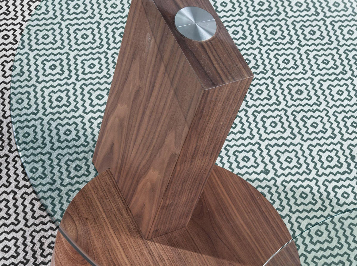 ECKTISCH Runder aus gehärtetem Glas und Nussbaumholz Ø60/48 cm - Transparent/Nussbaumfarben, Glas/Holz (60/60/48cm) - ANGEL CERDA