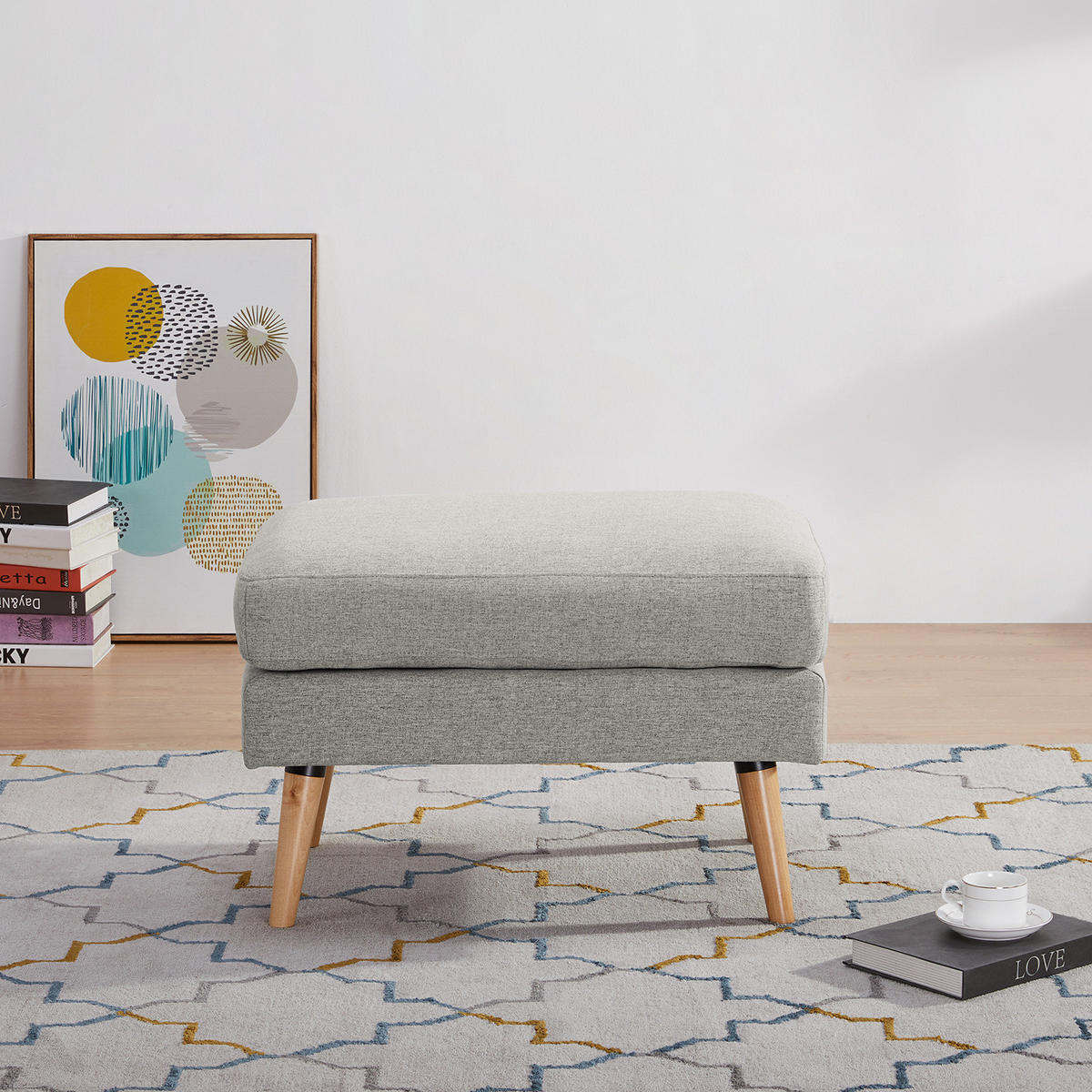 POLSTERHOCKER - Hellgrau, Birkenholz/Textil (72/47/49cm) - home24