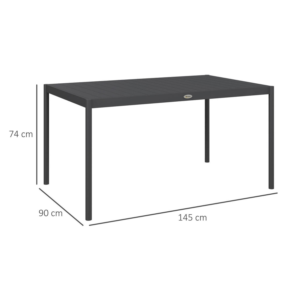 GARTENTISCH, Dunkelgrau, Aluminium - Dunkelgrau, Metall (145/90/74cm) - Outsunny