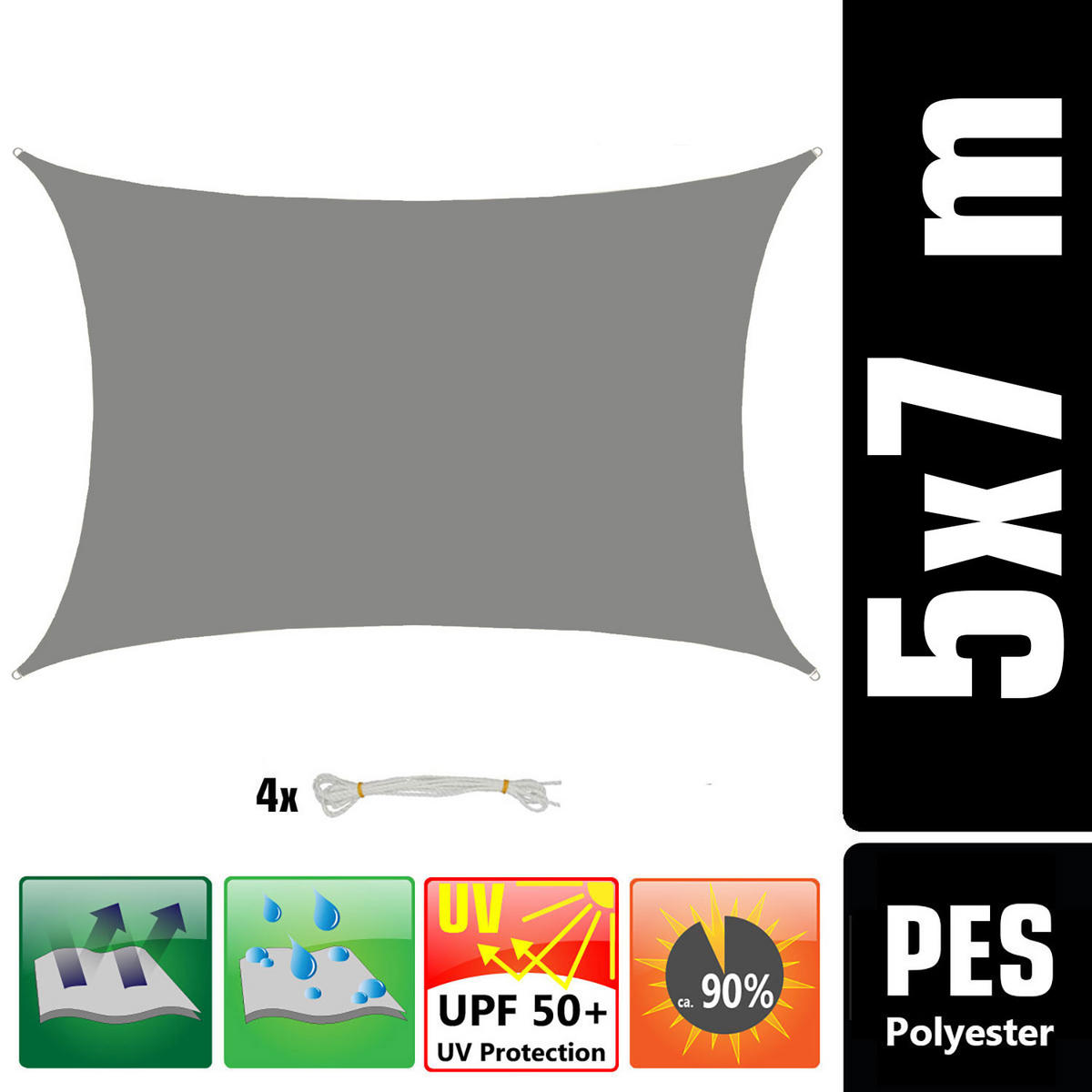 SONNENSEGEL 500/700 cm grau, rechteckig - Grau, Kunststoff (500/700cm) - Amanka