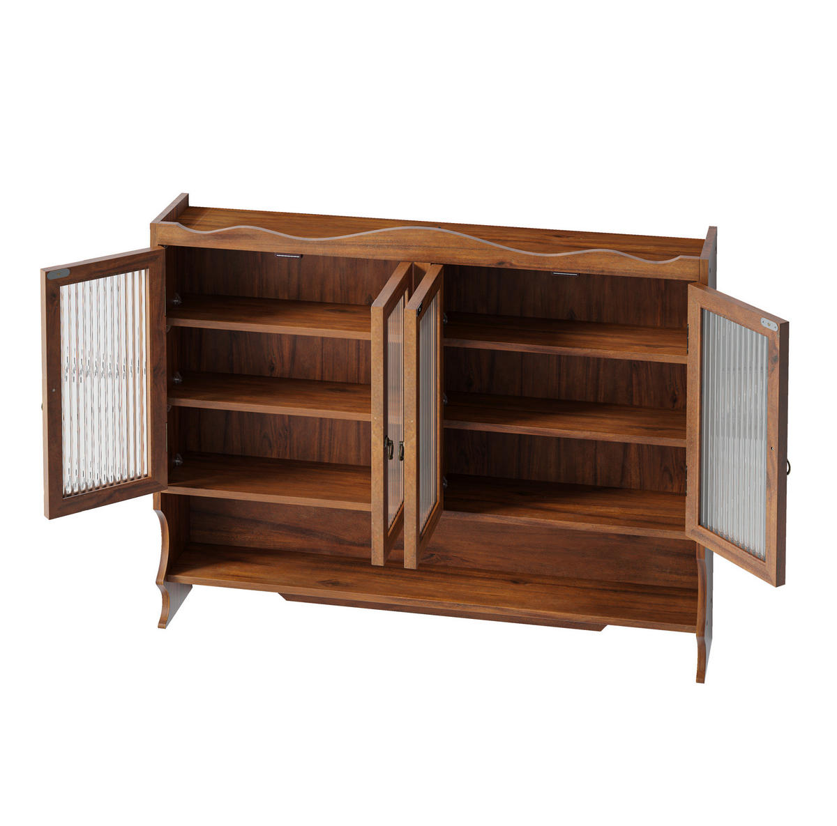 KÜCHENOBERSCHRANK 100x20x80 cm Braun aus Massivholz & Glas mit 4 Türen & Haken - Braun, Holz (100/80/20cm) - Modfu