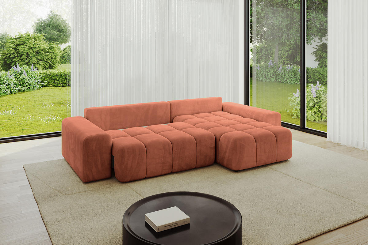ECKSOFA Ottomane rechts ENIL-L 297x189x68 Koralle Velours - Koralle, Holzwerkstoff/Kunststoff (189/297cm) - ALTDECOR
