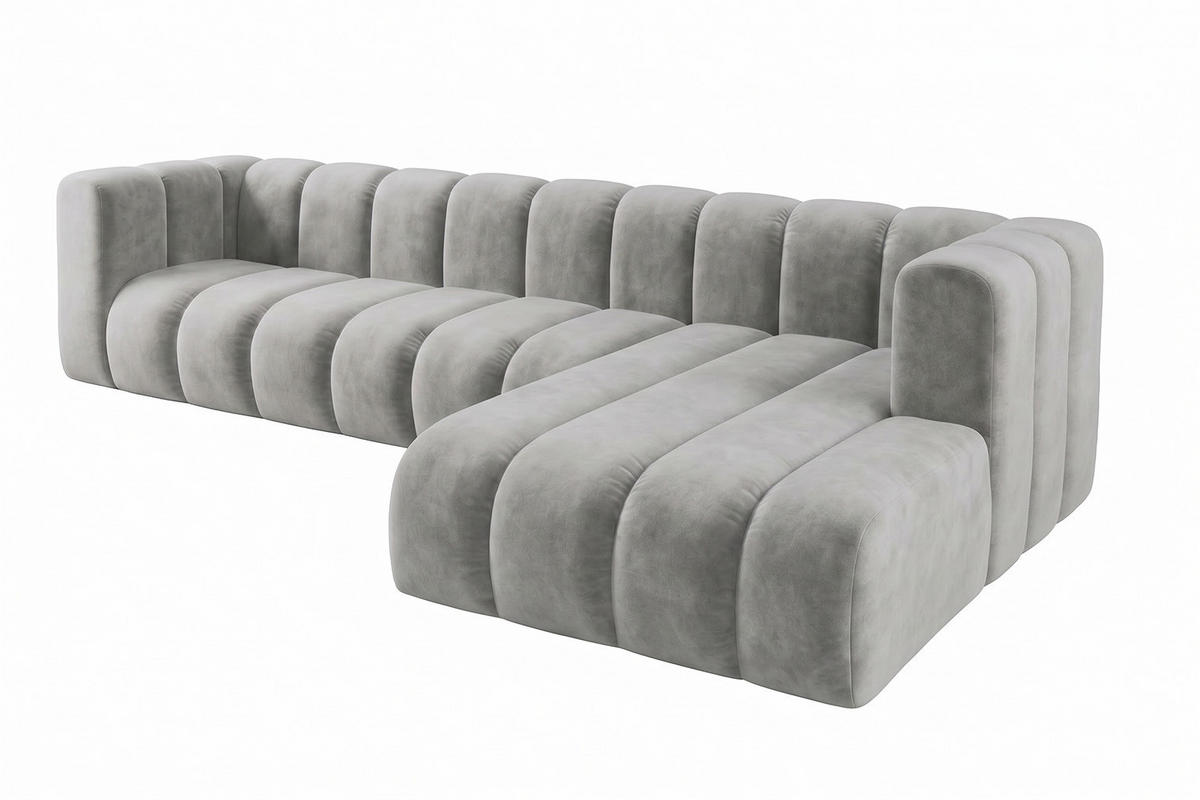 ECKSOFA Modulares In L-Form, Velvet-Stoff Riviera, Grau, Rechts, GRAND 318 cm - Grau, Holz (318/179cm) - Kaiser Möbel