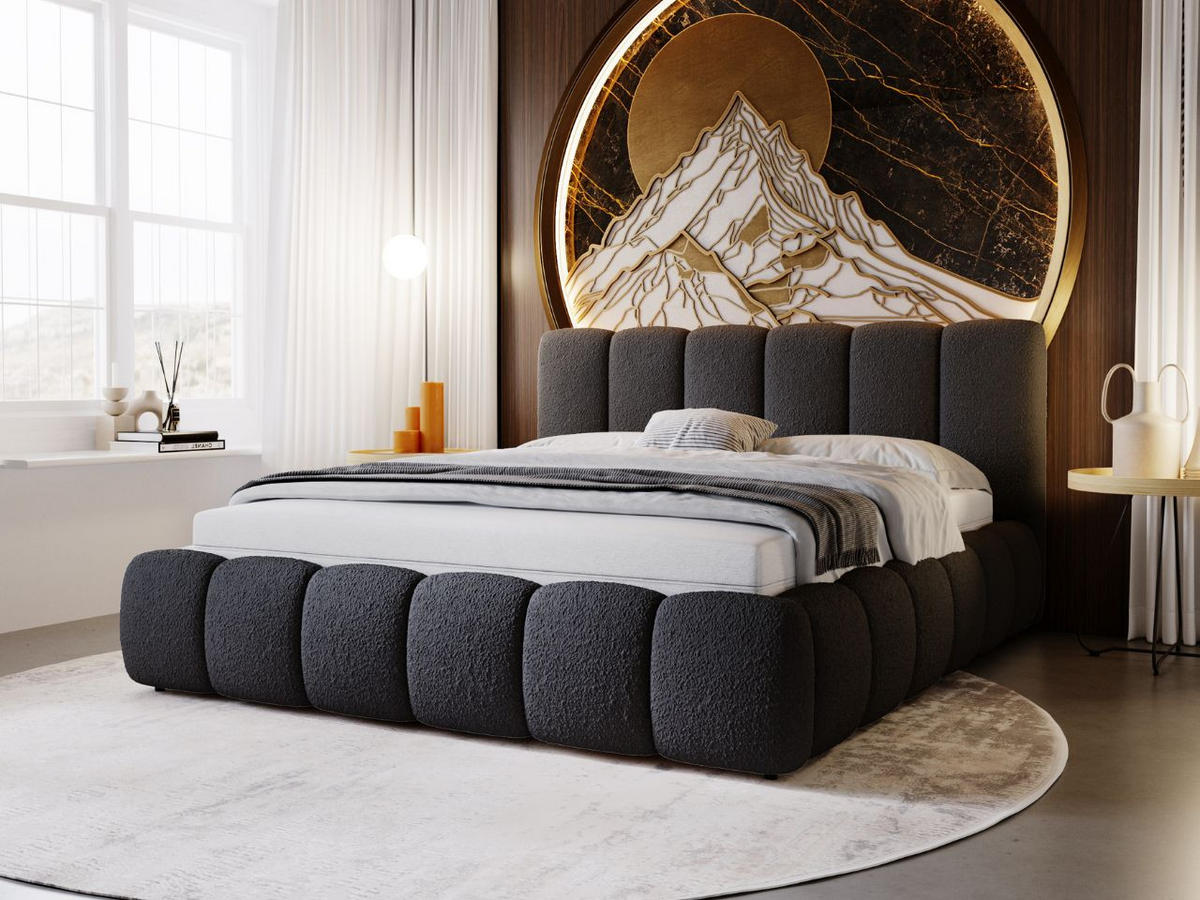 POLSTERBETT Cloud 180x200 Bouclé-Stoff Schwarz - Schwarz, Textil (180/200cm) - Graingold