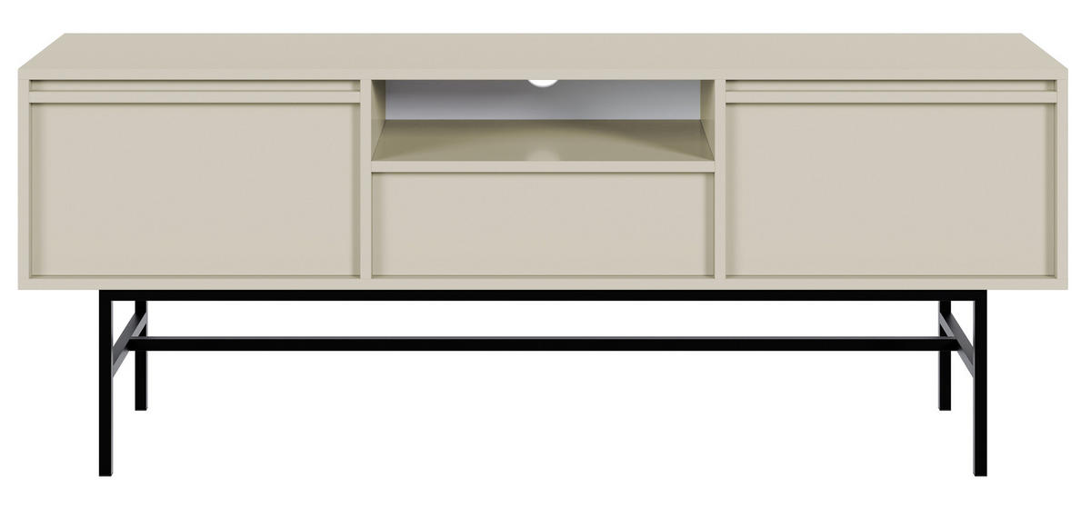 TV-SCHRANK Evo Graubeige mit Metallgestell 154 cm - Greige/Schwarz, Holzwerkstoff/Metall (154/59.8/39cm) - Selsey