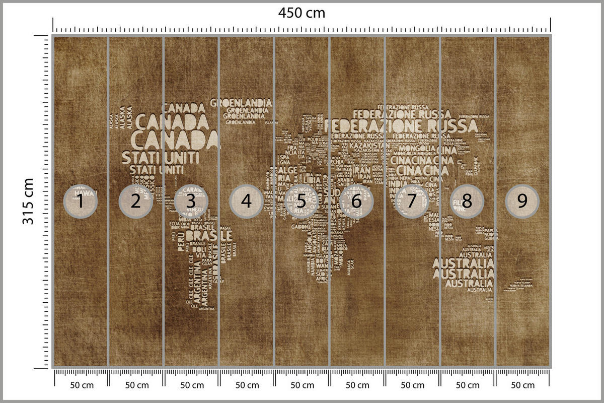 FOTOTAPETE für Büro alte italienische Weltkarte 450x315 - Beige/Braun, Papier (450/315cm) - Muralo