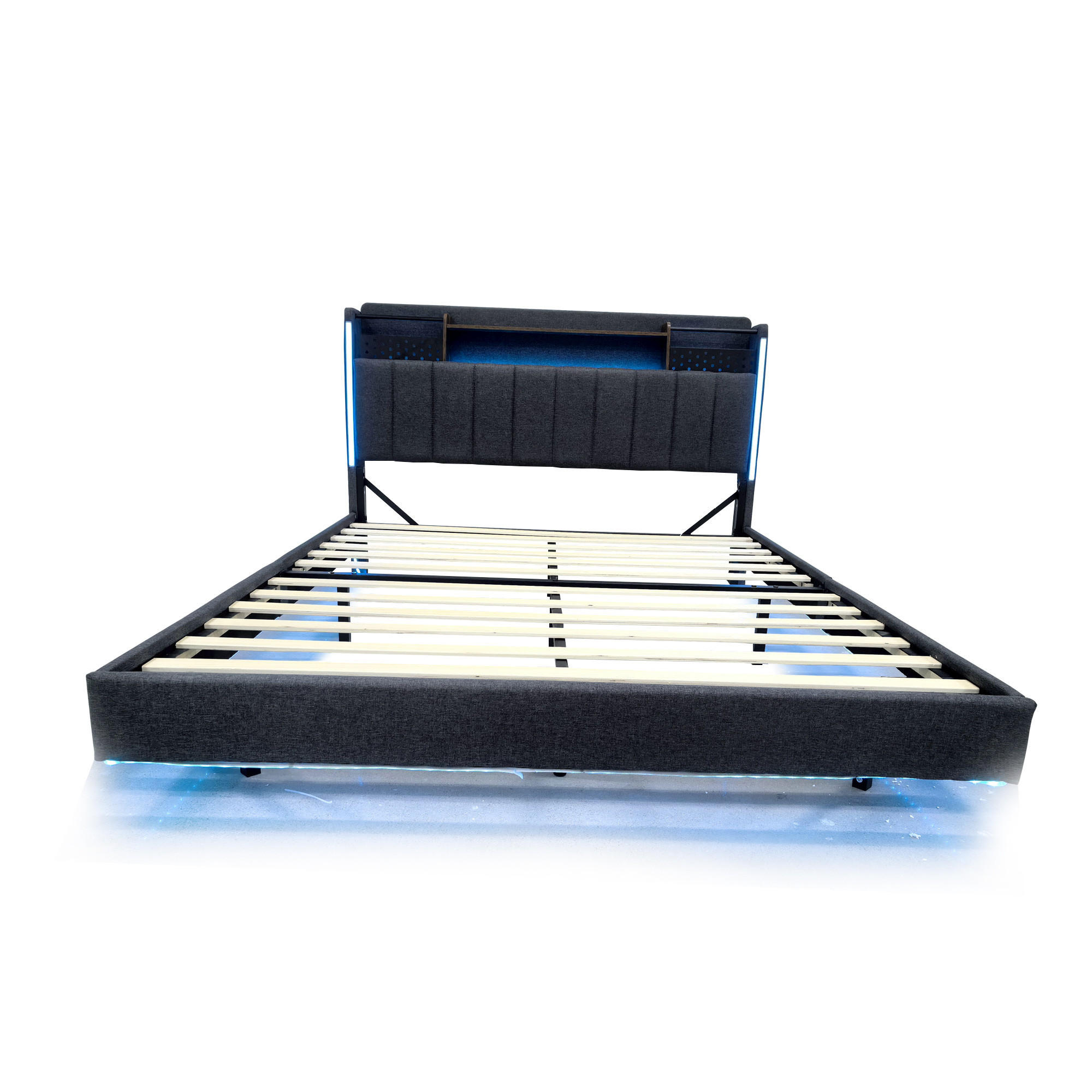 POLSTERBETT 140/200 cm DE-01840, in Grau, mit LED, USB und Stauraum-Kopfteil - Grau, Metall (140/200cm) - ComfortXL