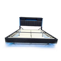POLSTERBETT 140/200 cm DE-01840, in Grau, mit LED, USB und Stauraum-Kopfteil - Grau, Metall (140/200cm) - ComfortXL