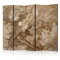 PARAVÁN Akustický 5-dielny 225x172 cm Béžové Kvety - hnedá, drevo/textil (225/172/3cm) - Muralo