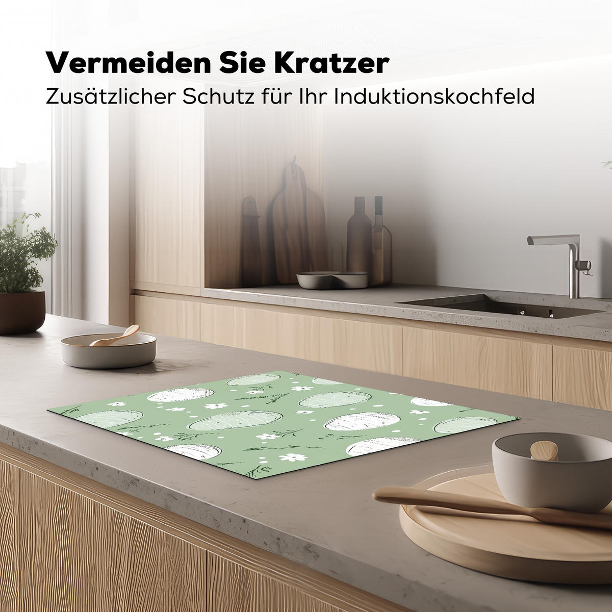 HERDABDECKPLATTE Grün - Eier - Muster Herdabdeckung Induktionsfeld 65x52 cm - Waldgrün, Kunststoff (65/52/0.2cm) - MuchoWow