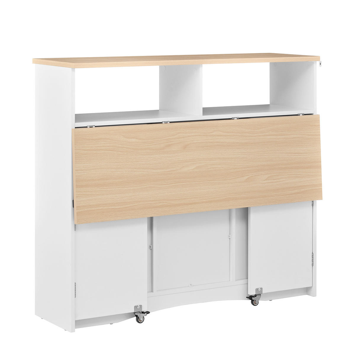 KÜCHENINSEL 110/34-68/97,5 cm weiß mit klappbarer Arbeitsplatte auf Rollen - Weiß, Holzwerkstoff (110/97.5/68cm) - OKWISH