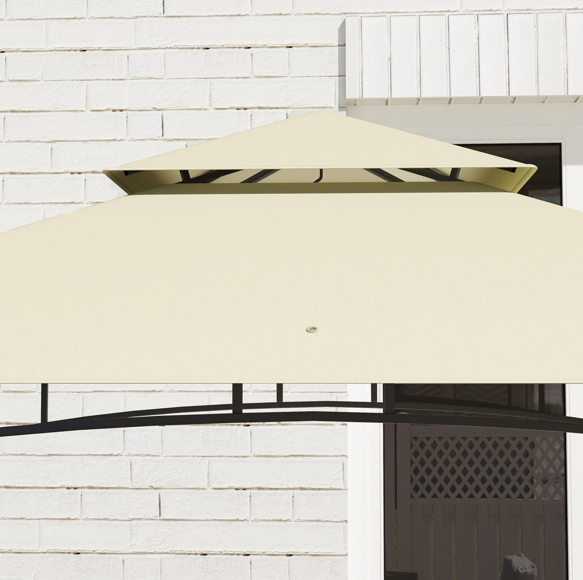 GRILOVACÍ altán 240/150/257 cm s dvojitou střechou, bočními policemi a hákem, ocelový, Béžová - béžová, kov (240/257/150cm) - Redom