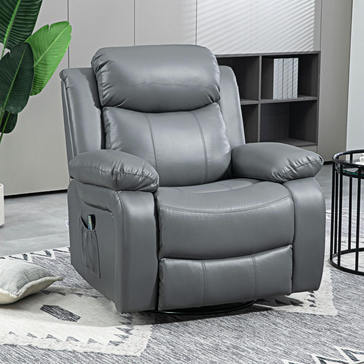 MASSAGESESSEL Drehbarer Relaxsessel mit 8 Vibrationsköpfen Liegefunktion Grau - Schwarz/Grau, Leder/Metall (90/101/93cm) - HOMCOM