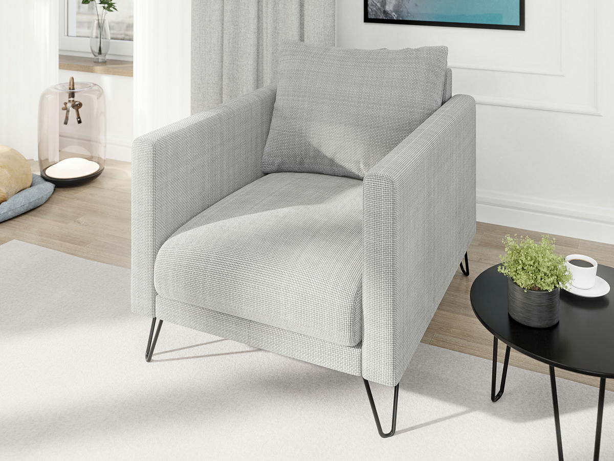 SITZGARNITUR 3+2+1 Harmony Hellgrau Chenille - Hellgrau/Schwarz, Holz/Textil (200/85/100cm) - S-Style Möbel