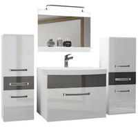 BADMÖBEL Badezimmer Weiß Silber Glänzend - Weiß/Grau, Holz (140/81/40cm) - B BELINI GROUP