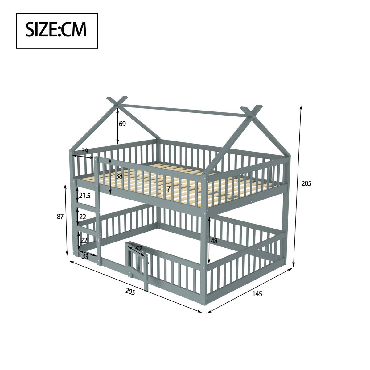 ETAGENBETT 140/200 cm in Grau mit Treppe und Tür - Grau, Holz (140/200cm) - OKMYHOME