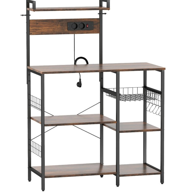 KÜCHENREGAL mit Steckdosen 90 x 42 x 130 cm Rustic Brown - Braun, Holz (42/130/90cm) - Beauniv