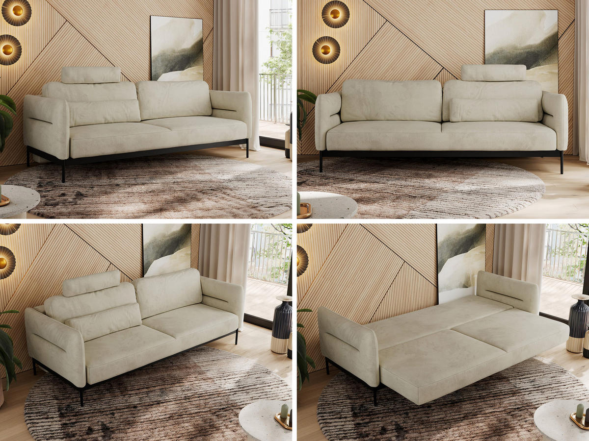 SOFA SALENTO Beige Velvet - Beige/Schwarz, Textil/Metall (221/82/101cm) - MKS