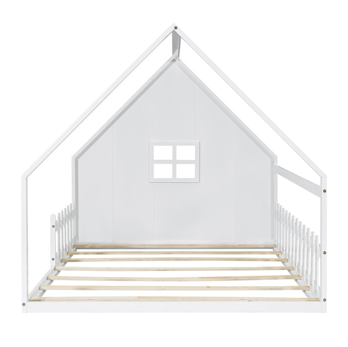 POLSTERBETT 140/200 cm Weiß aus Kiefernholz mit Hausdesign - Weiß, Holz (140/200cm) - OKMYHOME
