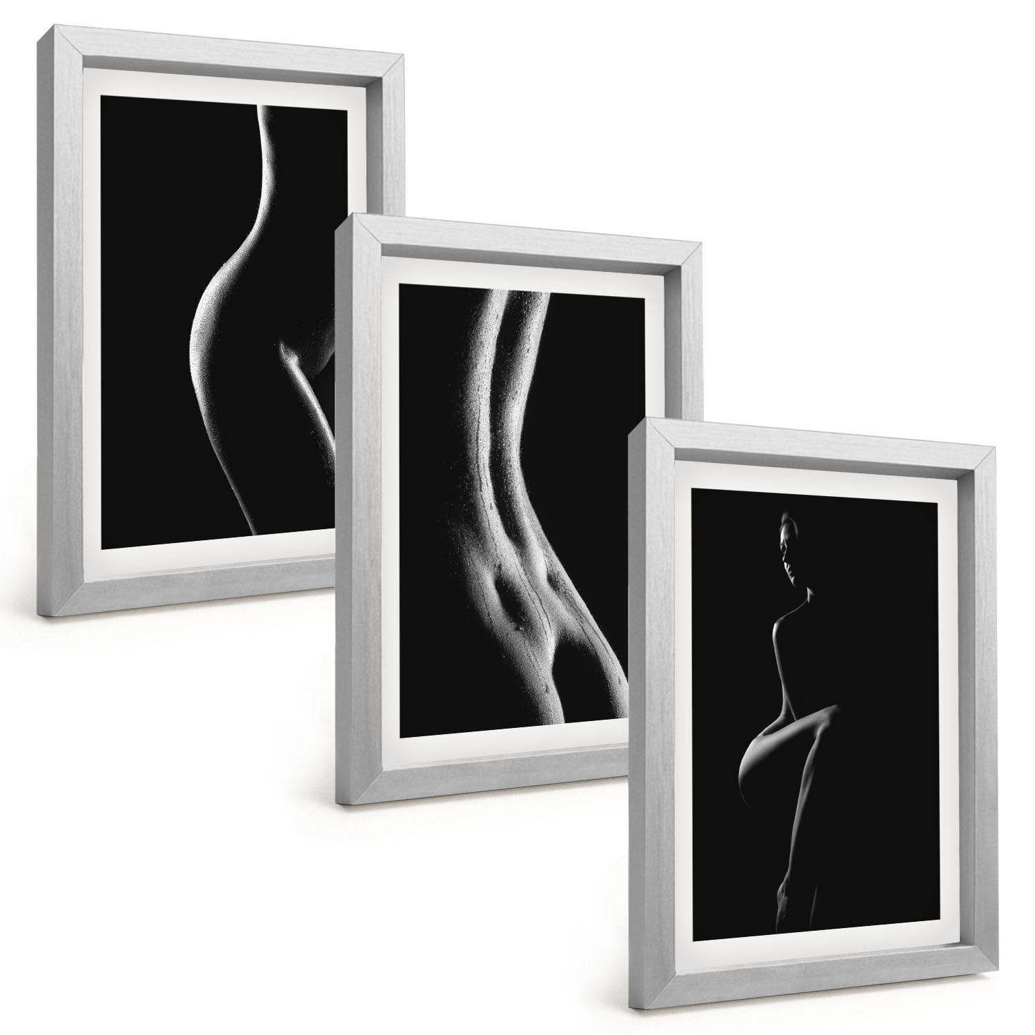 BILDER SET 3er Set - 20x30 cm Silberner Rahmen - Schwarz-weiße weibliche Silhouetten - Silberfarben, Kunststoff (20/30cm) - TULUP