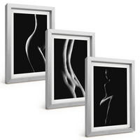 BILDER SET 3er Set - 20x30 cm Silberner Rahmen - Schwarz-weiße weibliche Silhouetten - Silberfarben, Kunststoff (20/30cm) - TULUP